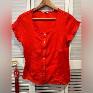 Soft Surroundings short sleeve button up top in solid reddish orange size PL 16